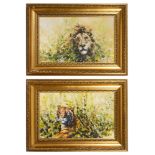 Dharbinder Singh Bamrah: Pair of oils on canvas Tiger and Lion