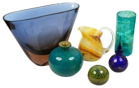A collection of six pieces of Murano and Mdina type Art Glass