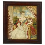 An mid 19th century embroidered coronation portrait of Queen Victoria