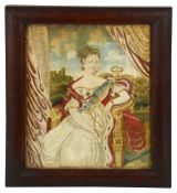 An mid 19th century embroidered coronation portrait of Queen Victoria