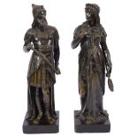 A pair of late 19th century French Assyrian Revival patinated bronze figures of a king and queen in