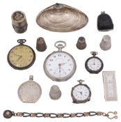A collection of silver vertu and pocket watches