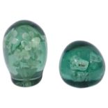 Two Victorian green bottle glass dump paperweights - one by Kilner