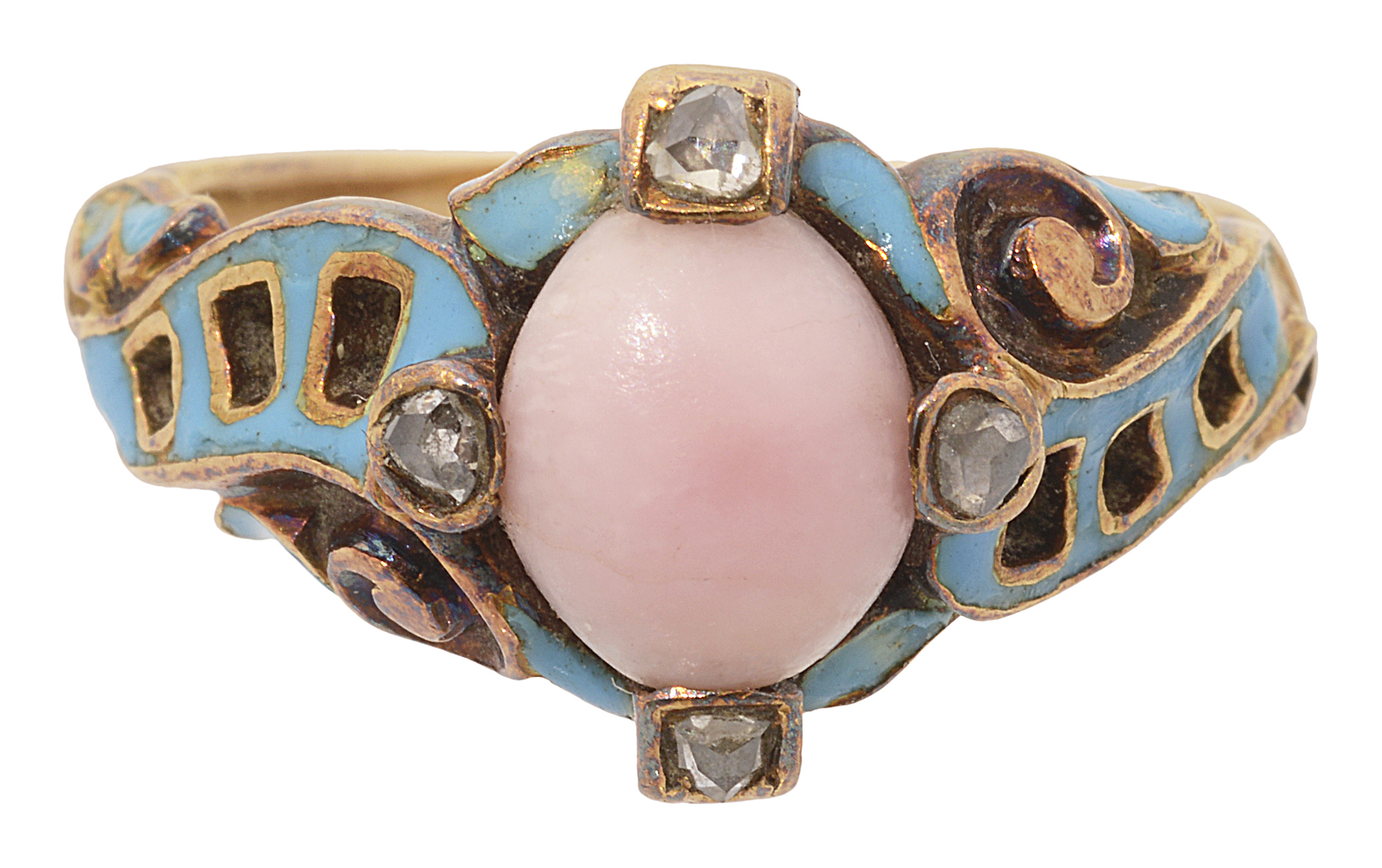 An early Victorian conch pearl and enamel ring