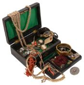A 19th century rectangular fitted jewellery casket containing assorted