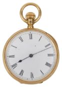 An American Waltham 18ct gold open faced keyless pocketwatch c.1900