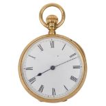 An American Waltham 18ct gold open faced keyless pocketwatch c.1900