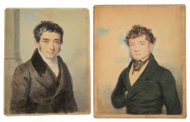 English School (19th century) Two miniature half length portraits of gentlemen