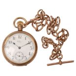 A 9ct rose gold curblink Albert watch chain and a Waltham USA gold plated keyless pocket watch