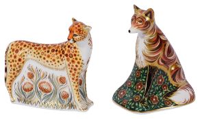 A Royal Crown Derby paperweight of a Cheetah and a Vixen (2)