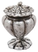 A William IV silver melon form pounce pot