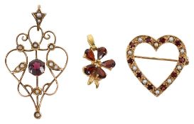 Three items of garnet-set jewellery