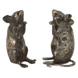 A pair of modern novelty silver mouse salt and pepper pots