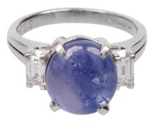 A star sapphire and diamond-set ring