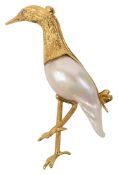 A baroque pearl and 18ct yellow gold bird brooch