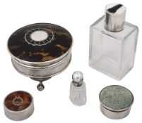 A George V silver and pique inlaid trinket pot, a shagreen pill box etc