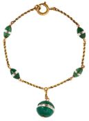 A 15ct yellow gold and green chalcedony and rock crystal bracelet