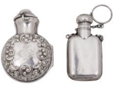 A late Victorian silver cased scent bottle and silver chatelaine scent bottle