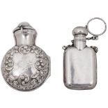 A late Victorian silver cased scent bottle and silver chatelaine scent bottle