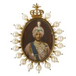 Bhupinder Singh of Patiala. An early 20th century silver-gilt portrait miniature brooch