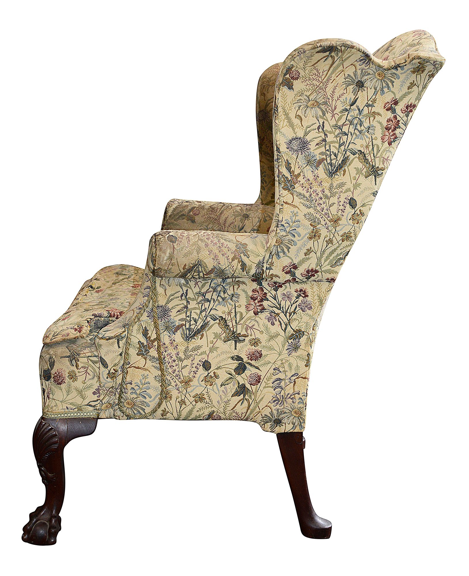 A George III mahogany wingback upholstered armchair - Image 3 of 8