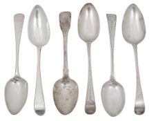 A pair of George III bright cut Old English pattern tablespoon, another pair of Old Enlgish pattern