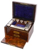 A late 19th century burr walnut vanity box by Mountfort, Birmingham