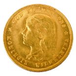 Netherlands. Two 1897 Wilhelmina gold 10 guidlers,