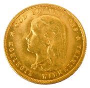 Netherlands. Two 1897 Wilhelmina gold 10 guidlers,