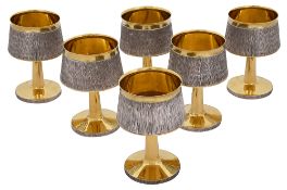 Set six modernist silver-gilt goblets designed by Christopher Lawrence