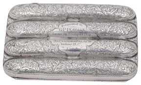 An Edwardian silver four division cigar case
