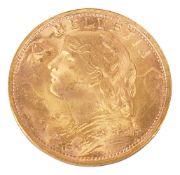 Switzerland. 1947 gold 20 Francs