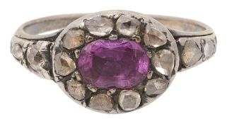 A Georgian pink sapphire and diamond-set ring