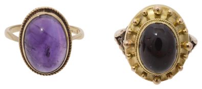 Two late 19th century cabochon gem-set dress rings