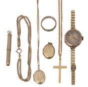 Assorted items including a 9ct yellow gold cased cigar piercer;
