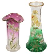 Two Art Nouveau enamelled glass vases in the manner of Legras/ Mont Joye