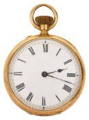 A late 19th century century Swiss 18K gold open faced keyless pocket watch c.1900