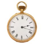 A late 19th century century Swiss 18K gold open faced keyless pocket watch c.1900