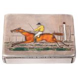 Horse Racing Interest. A late Victorian silver and enamel matchbox