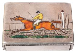 Horse Racing Interest. A late Victorian silver and enamel matchbox