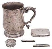 A George V presentation silver pint mug, a cigarette case, etc.