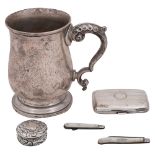 A George V presentation silver pint mug, a cigarette case, etc.