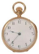 An American Waltham 10C gold open faced keyless pocket watch c.1900