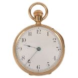 An American Waltham 10C gold open faced keyless pocket watch c.1900