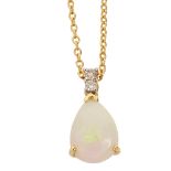 An opal and diamond pendant on chain