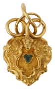 An early 19th century heart shaped locket with emerald and snake