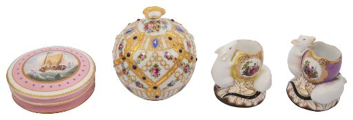 A Vienna porcelain vase together with a pair of Helena Wolfsohn vases and a powder box