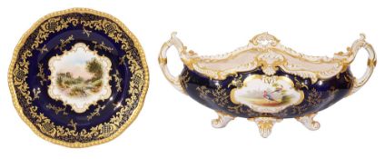 A Coalport twin handled centrepiece together with a Coalport cabinet plate