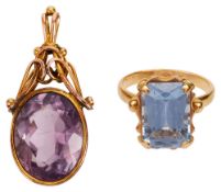 A late 19th century amethyst fob pendant and a ring