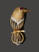 A mid 20th century gem-set bird brooch by Cartier